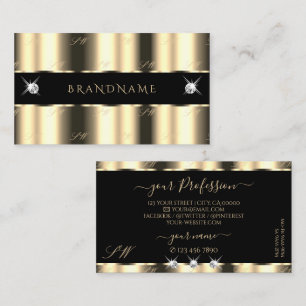 Luxury Cream Golden Black Sparkle Jewels Monogram Visitekaartje