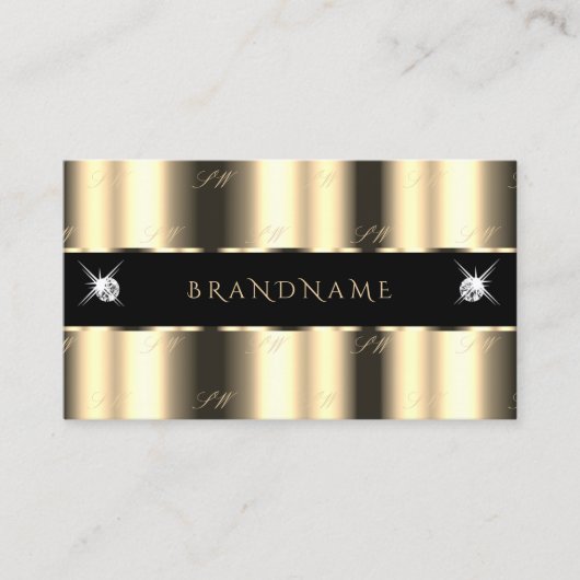 Luxury Cream Golden Black Sparkle Jewels Monogram Visitekaartje (Voorkant)