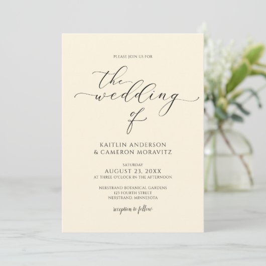 Luxury Cream Wedding Elegant Calligraphy Script Kaart (Staand voorkant)