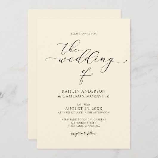 Luxury Cream Wedding Elegant Calligraphy Script Kaart (Voorkant / Achterkant)
