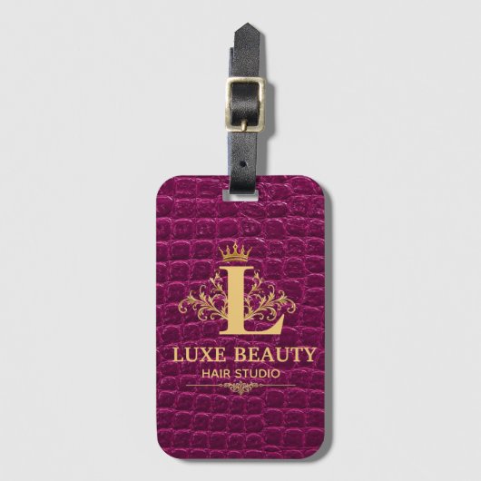 Luxury Crocodile Leather Monogram Gold Initial Bagagelabel (Voorkant (verticaal))