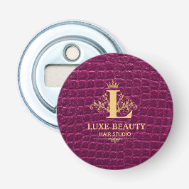 Luxury Crocodile Leather Monogram Gold Initial Button Flesopener