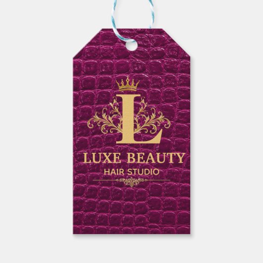 Luxury Crocodile Leather Monogram Gold Initial Cadeaulabel (Voorkant)