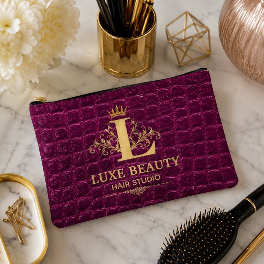 Luxury Crocodile Leather Monogram Gold Initial Etui