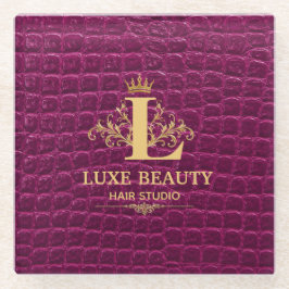 Luxury Crocodile Leather Monogram Gold Initial Glazen Onderzetter