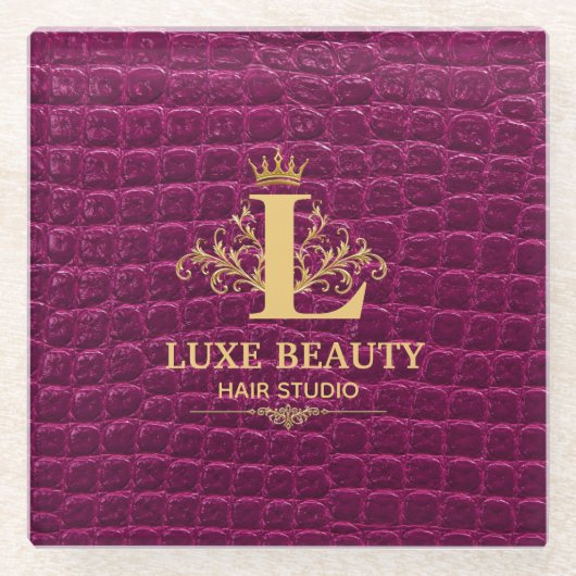 Luxury Crocodile Leather Monogram Gold Initial Glazen Onderzetter (Voorkant)