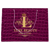 Luxury Crocodile Leather Monogram Gold Initial Groot Cadeauzakje (Voorkant)