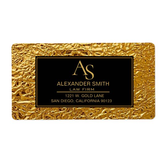 Luxury Crumpled Gold Foil Texture Elegant Metallic Etiket (Voorkant)