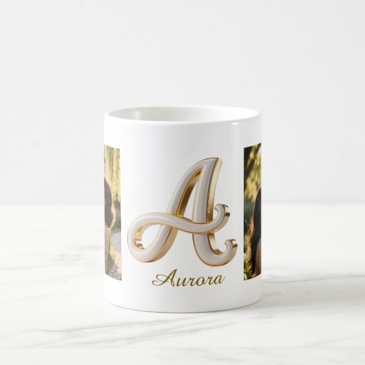 Luxury Cursive Gold White Initial A + 2 PHOTO Koffiemok (Center)