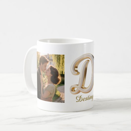 Luxury Cursive Gold White Initial  D + 2 PHOTO Koffiemok (Voorkant links)