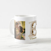 Luxury Cursive Gold White Initial  E + 2 PHOTO Koffiemok (Voorkant links)