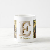 Luxury Cursive Gold White Initial  E + 2 PHOTO Koffiemok (Center)