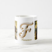 Luxury Cursive Gold White Initial  F + 2 PHOTO Koffiemok (Center)