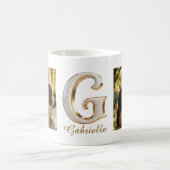 Luxury Cursive Gold White Initial  G + 2 PHOTO Koffiemok (Center)