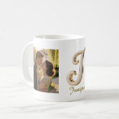 Luxury Cursive Gold White Initial  J + 2 PHOTO Koffiemok (Voorkant links)