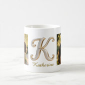 Luxury Cursive Gold White Initial  K + 2 PHOTO Koffiemok (Center)