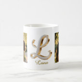 Luxury Cursive Gold White Initial L + 2 PHOTO Koffiemok (Center)