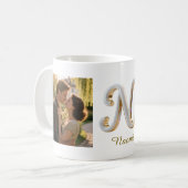 Luxury Cursive Gold White Initial  N + 2 PHOTO Koffiemok (Voorkant links)