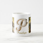 Luxury Cursive Gold White Initial  P + 2 PHOTO Koffiemok (Center)