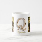Luxury Cursive Gold White Initial  Q + 2 PHOTO Koffiemok (Center)
