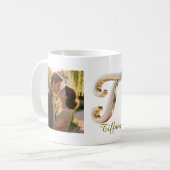 Luxury Cursive Gold White Initial  T+ 2 PHOTO Koffiemok (Voorkant links)