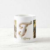 Luxury Cursive Gold White Initial  T+ 2 PHOTO Koffiemok (Center)