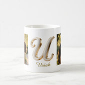 Luxury Cursive Gold White Initial  U + 2 PHOTO Koffiemok (Center)