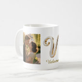 Luxury Cursive Gold White Initial  V + 2 PHOTO Koffiemok (Voorkant links)
