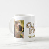 Luxury Cursive Gold White Initial  W + 2 PHOTO Koffiemok (Voorkant links)