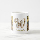Luxury Cursive Gold White Initial  W + 2 PHOTO Koffiemok (Center)
