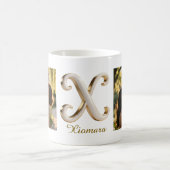 Luxury Cursive Gold White Initial X + 2 PHOTO Koffiemok (Center)