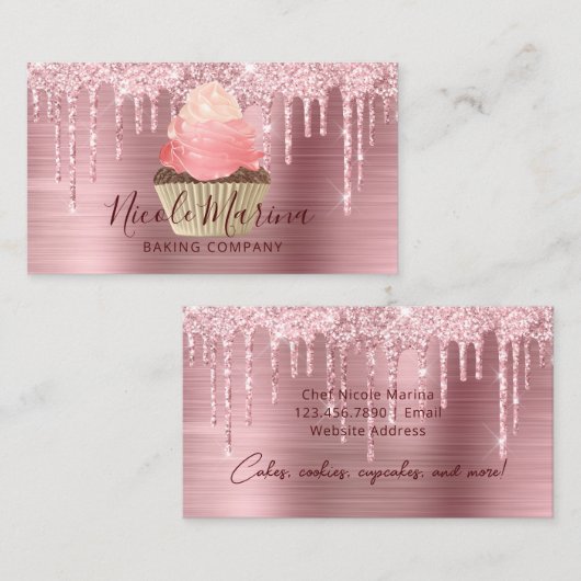 Luxury Cute Pink Cupcake Bakery Sweets Chef Visitekaartje (Voorkant / Achterkant)