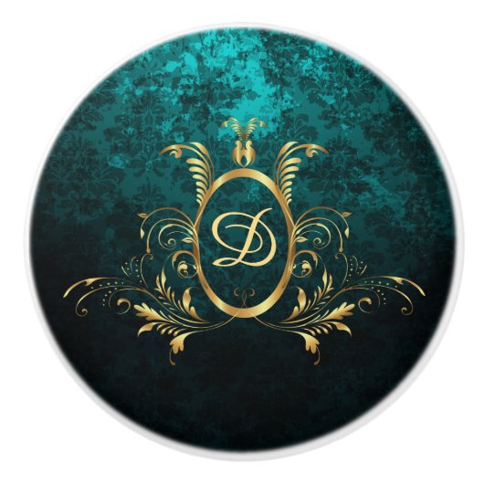 Luxury Damask gold Lijst - Gepersonaliseerd Keramische Knop (Voorkant)