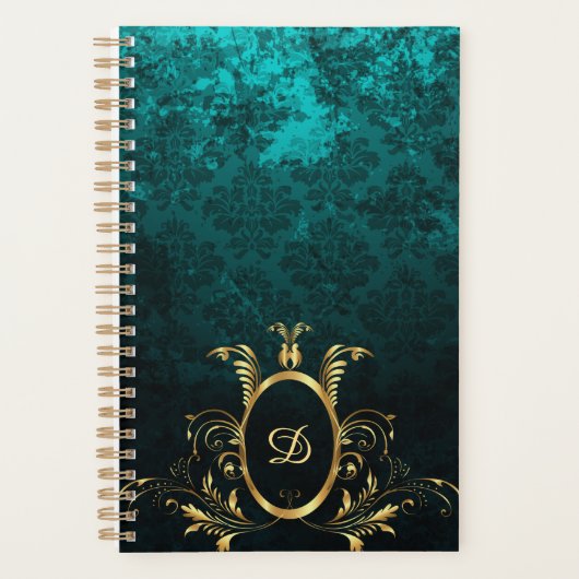 Luxury Damask Lijst monogram Planner (Voorkant)