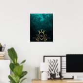 Luxury Damask Lijst monogram Poster (Thuiskantoor)