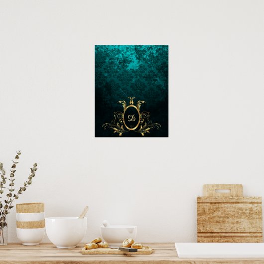 Luxury Damask Lijst monogram Poster (Keuken)