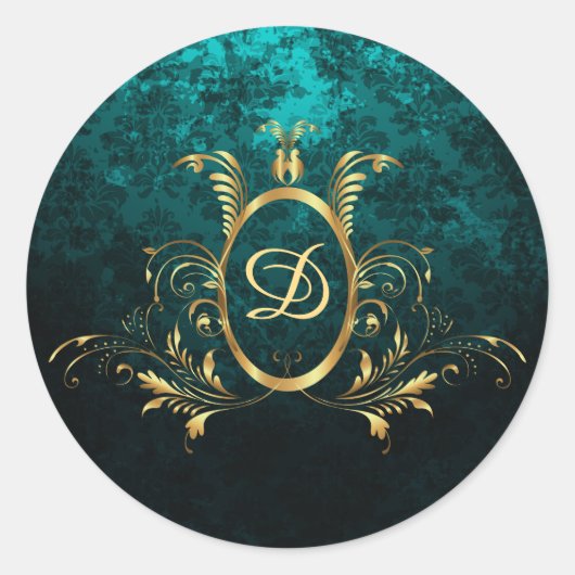 Luxury Damask Lijst monogram Ronde Sticker (Voorkant)