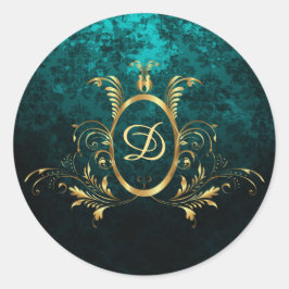 Luxury Damask Lijst monogram Ronde Sticker