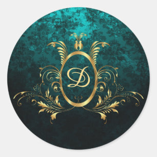 Luxury Damask Lijst monogram Ronde Sticker