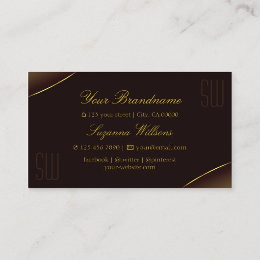 Luxury Dark Brown met Gold Border en Monogram Visitekaartje (Achterkant)