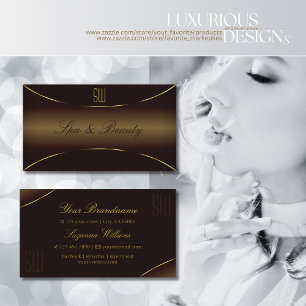 Luxury Dark Brown met Gold Border en Monogram Visitekaartje