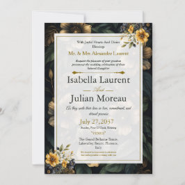 Luxury Dark Floral Elegant Wedding Invitation Kaart