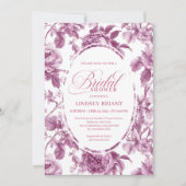 Luxury Dark Fuchsia Roses Bridal Shower Invitation Kaart (Voorkant)