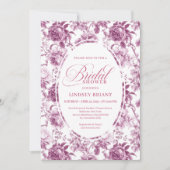 Luxury Dark Fuchsia Roses Pattern Bridal Shower  Kaart (Voorkant)
