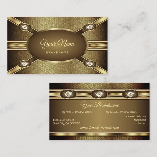Luxury Dark Gold Effects Elegant Shimmery Diamonds Visitekaartje (Voorkant / Achterkant)