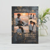 Luxury Dark Grey Gold Wedding 4 Photo Collage Save The Date (Staand voorkant)