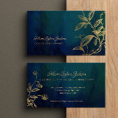 Luxury dark navy elegant faux gold foil foliage visitekaartje