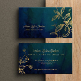 Luxury dark navy elegant faux gold foil foliage visitekaartje