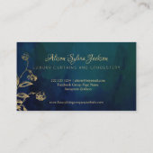 Luxury dark navy elegant faux gold foil foliage visitekaartje (Achterkant)