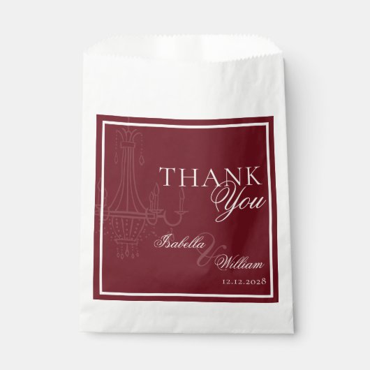 Luxury dark Red Old Money Wedding chandelier Bedankzakje (Voorkant)